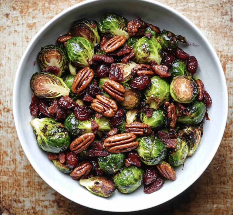 Crispy Brussels Sprouts With Bacon, Pecans, And Cranberries Recipe