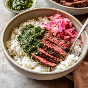 Zesty Skirt Steak Rice Bowls With Chimichurri Sauce Recipe