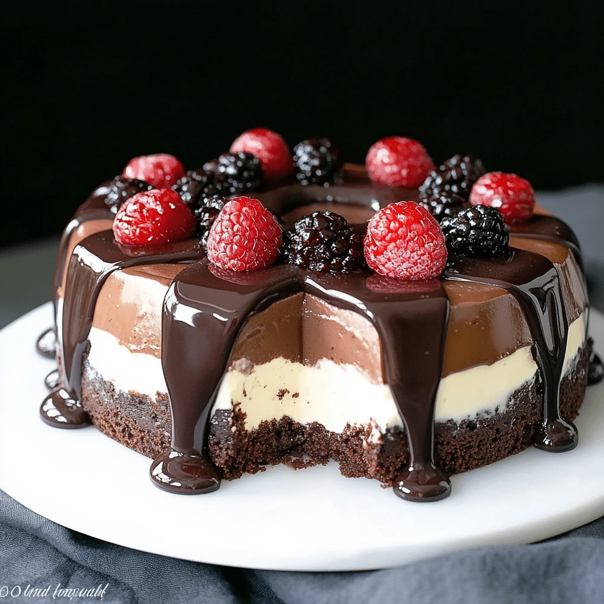 No-Bake Three Chocolate Cake Recipe