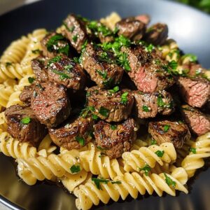 Steak Bites And Rotini In Garlic Parmesan Sauce Recipe