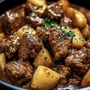 Tender Slow Cooker Garlic Butter Beef Bites & Potatoes Recipe