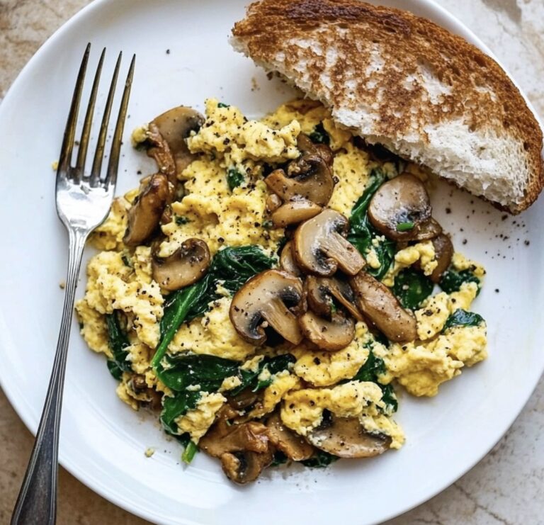 Fluffy Mushroom-Spinach Scrambled Eggs Recipe