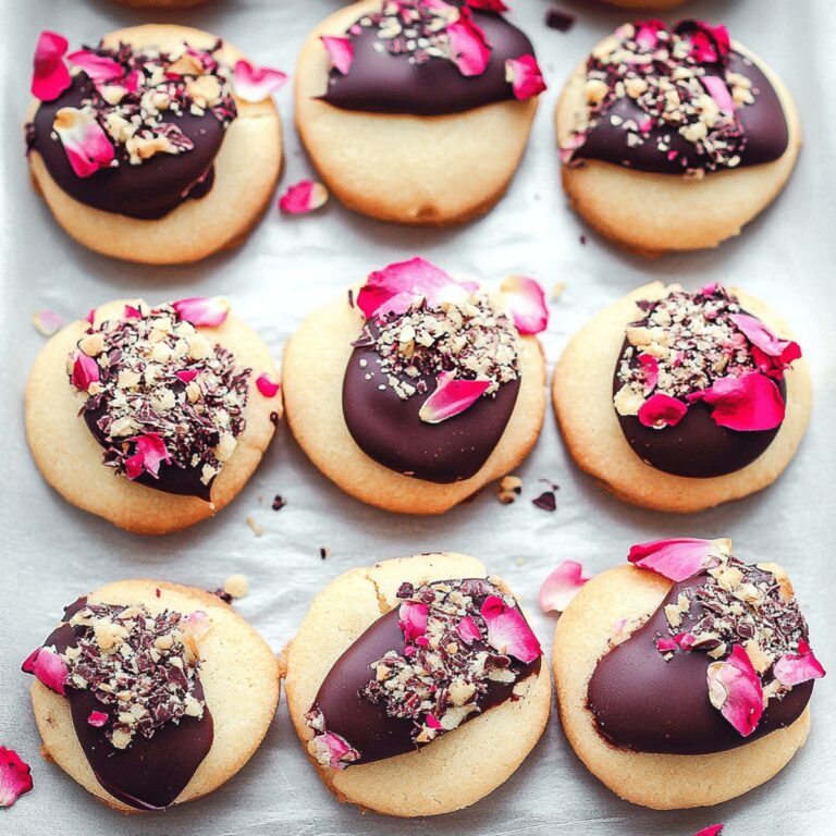 Elegant Chocolate Dipped Rose Petal Shortbread Cookies Recipe