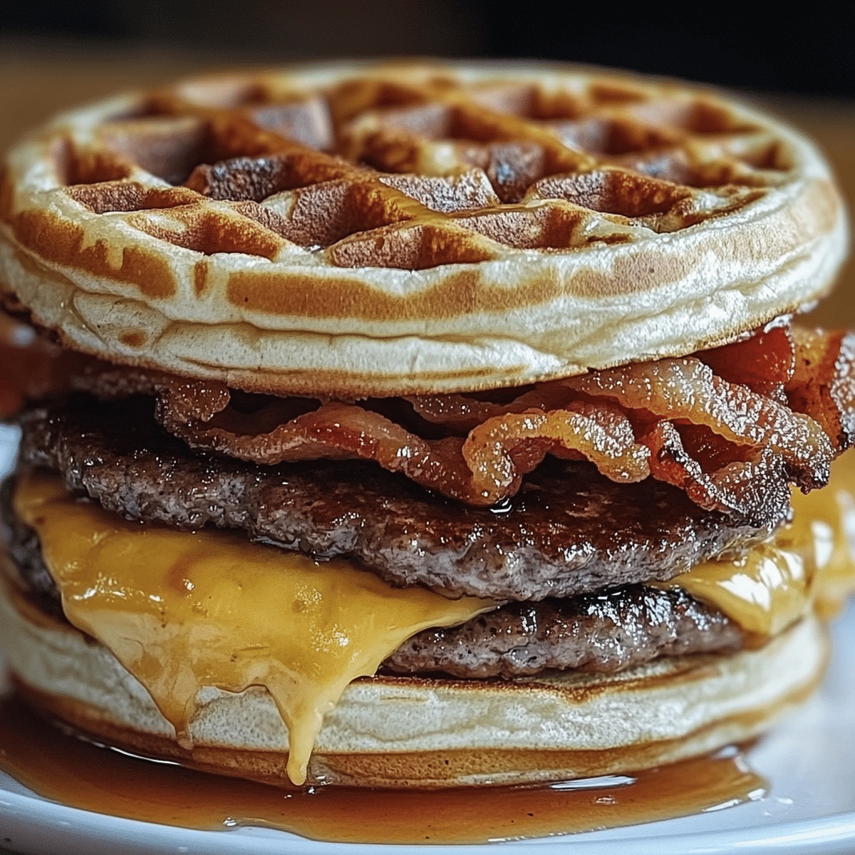 Crispy Maple Bacon Waffle Burger Recipe