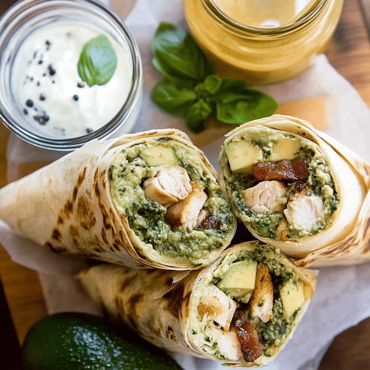 Zesty Pesto Chicken And Avocado Bacon Salad Wraps Recipe