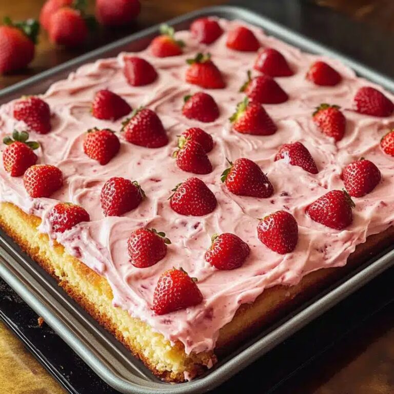 Luscious Strawberry Frosted Strawberry Sheet Cake Recipe