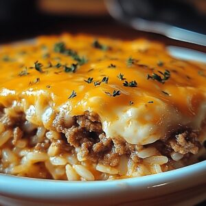 Cheddar-Crusted Ground Beef And Rice Casserole Recipe