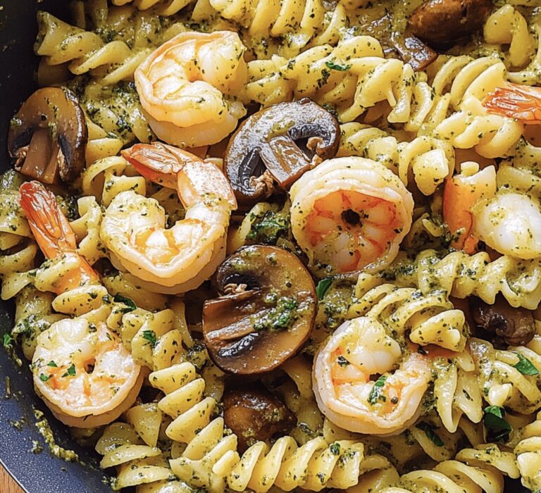 Vibrant Pesto Shrimp Mushroom Pasta Recipe