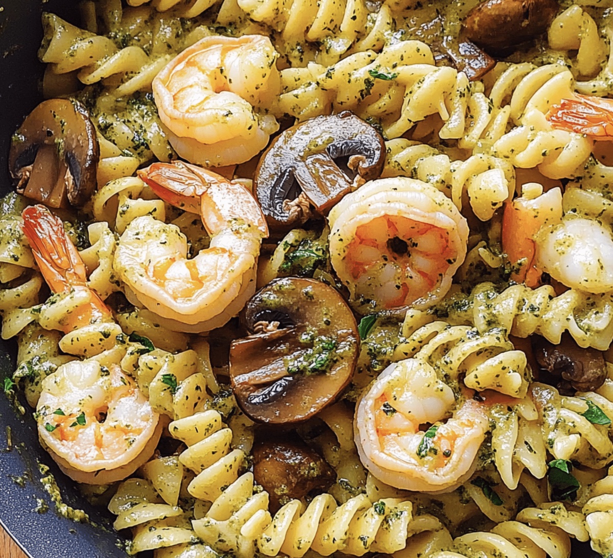 Vibrant Pesto Shrimp Mushroom Pasta Recipe