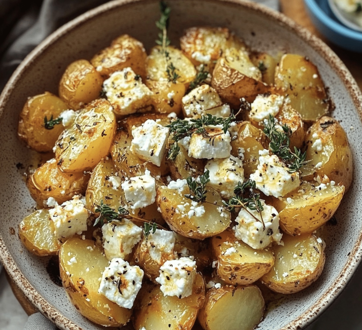 Crispy Potatoes With Baked Feta And Garlic Recipe