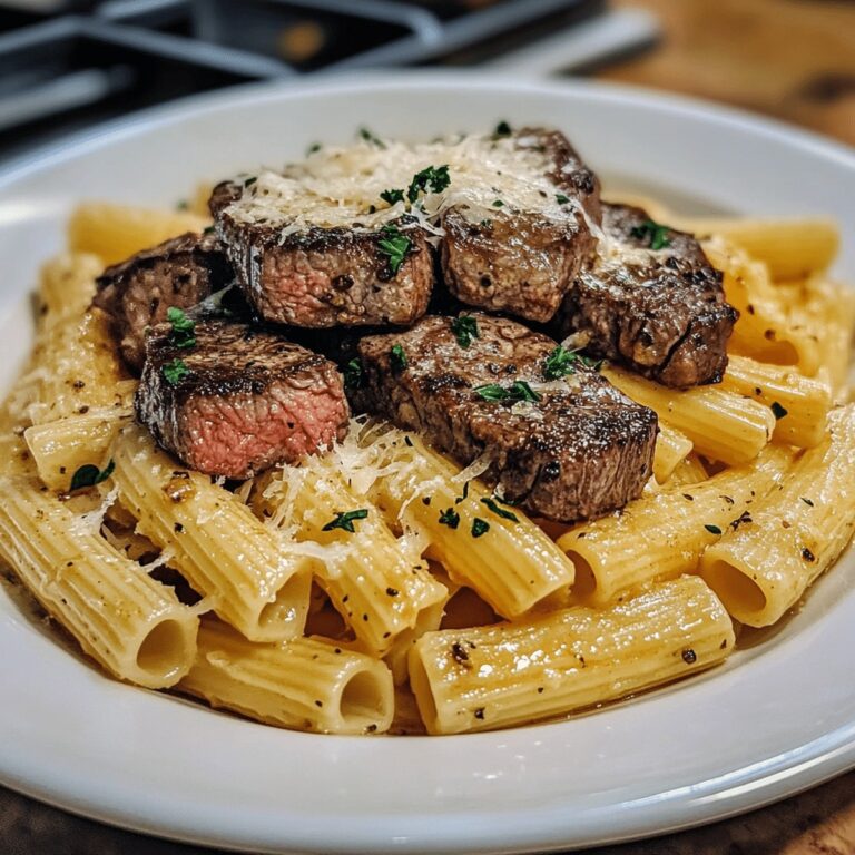 Garlic Butter Steak With Creamy Parmesan Rigatoni Recipe