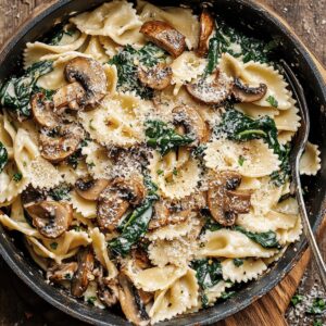 Dreamy Garlic Parmesan Pasta With Spinach And Mushrooms Recipe