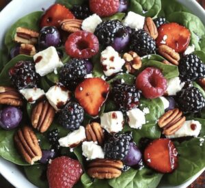 Vibrant Berry Spinach Salad With Pecans, Feta, And Balsamic Glaze Recipe