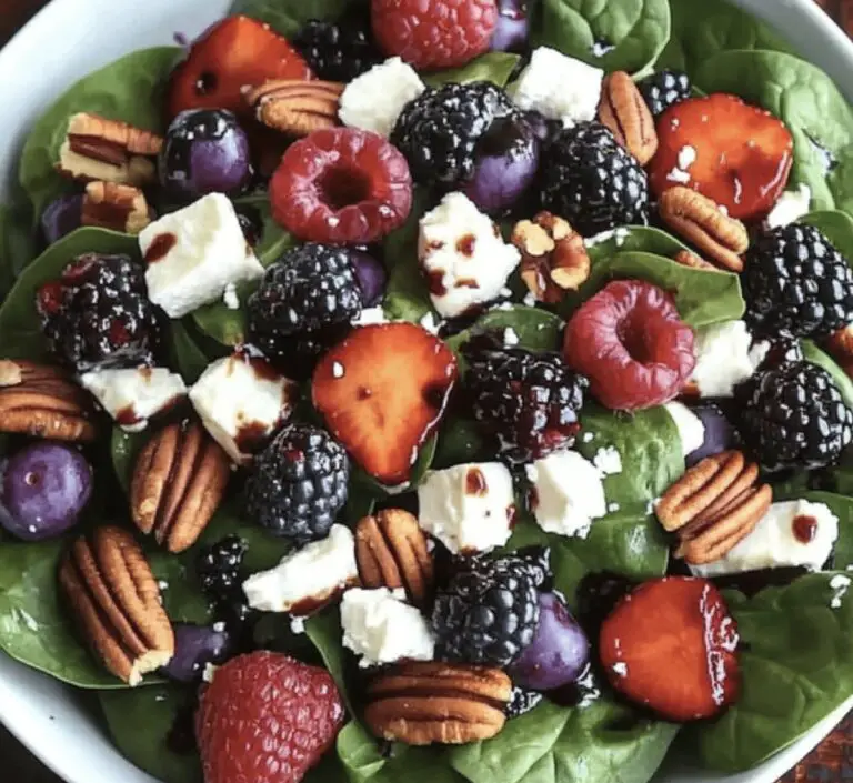 Vibrant Berry Spinach Salad With Pecans, Feta, And Balsamic Glaze Recipe