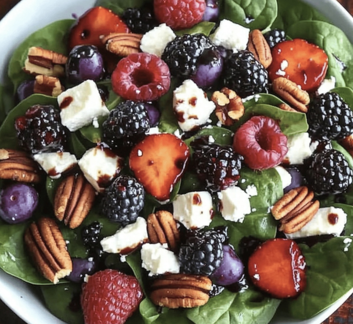 Vibrant Berry Spinach Salad With Pecans, Feta, And Balsamic Glaze Recipe