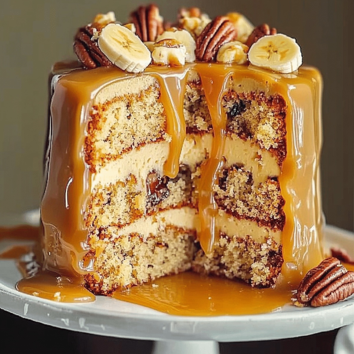 Heavenly Banana Pecan Caramel Cake Recipe