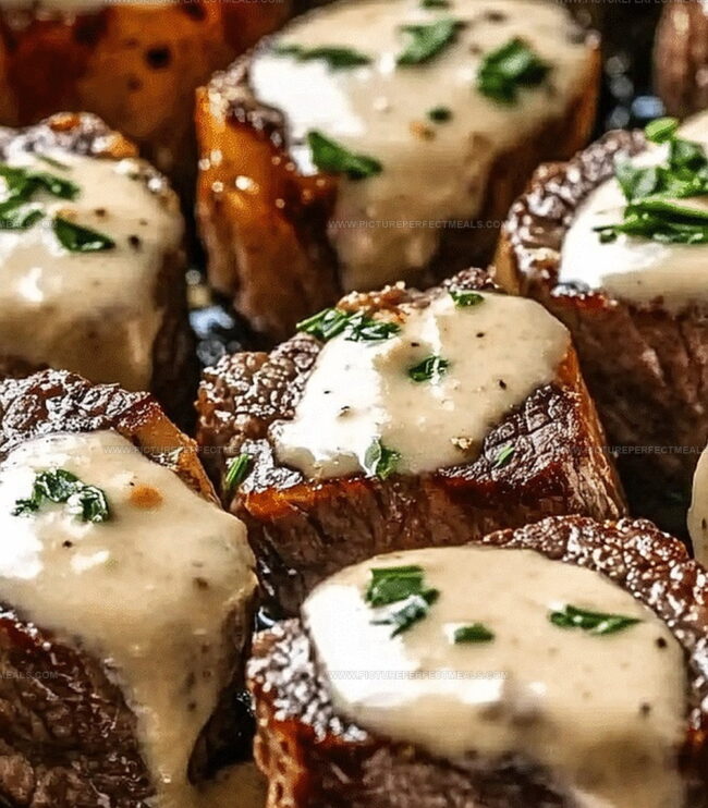 Instructions for Garlic Butter Steak Bites with Sauce