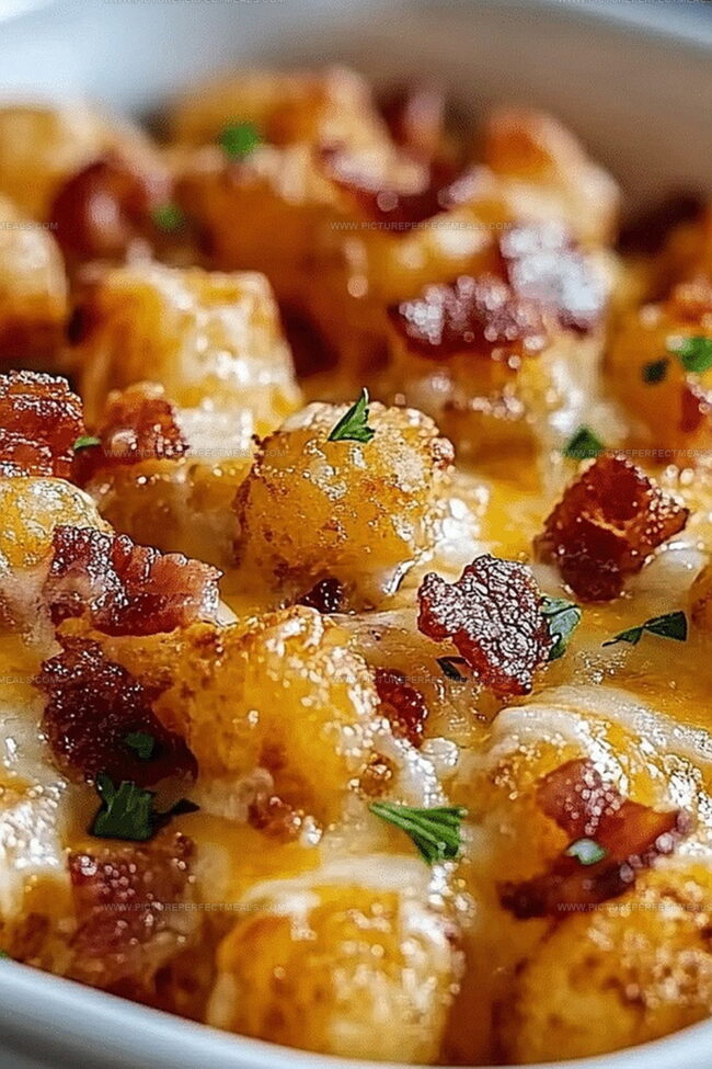 Loaded Bacon Ranch Tater Tot Bake with Cheddar Cheese That Delivers